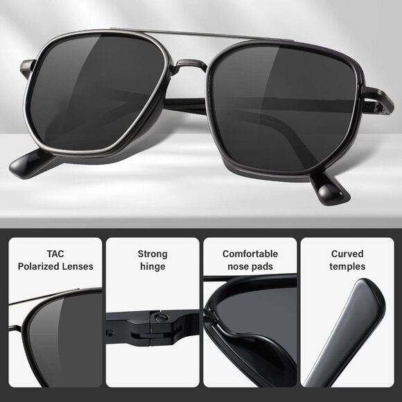 Polarized Aviator Sunglasses Unisex Metal Frame UV Protection Vintage Shades main image 5